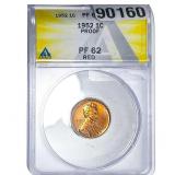 1952 Wheat Cent ANACS PF62 RED PROOF