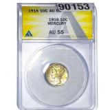 1916 Mercury Silver Dime ANACS AU55