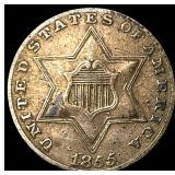 1855 Silver Three-Cent Piece NEARLY UNCIRCULATED