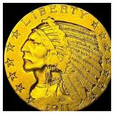 1911 Indian Head Half Eagle $5 Gold CLOSELY UNCIRC