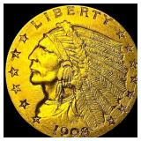 1908 Indian Head $2.5 Gold Quarter Eagle CLOSELY U