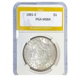 1881-S Morgan Silver Dollar PGA MS64