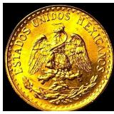 1945 Gold 2 Pesos Mexico UNCIRCULATED
