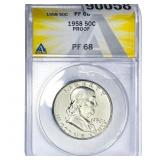 1958 Franklin Half Dollar ANACS PF68 PROOF