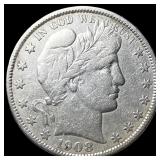 1908-O Silver Barber Half Dollar ABOUT  UNCIRCULA
