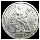 1873 Arrows Seated Liberty Dime NEARLY UNCIRCULATE