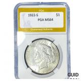 1922-S Silver Peace Dollar PGA MS64