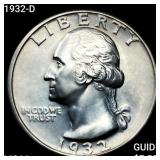 1932-D Washington Silver Quarter CHOICE BU+