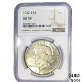 1922-S Silver Peace Dollar NGC AU58