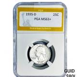 1935-D Washington Silver Quarter PGA MS63+