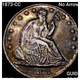 1873-CC No Arrows Seated Lib Half Dollar NEARLY UN
