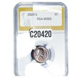 1920-S Wheat Cent PGA MS65