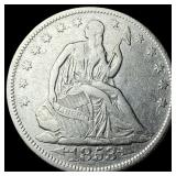 1853 Arrows/Rays Seated Liberty Half Dollar  ABOU