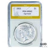 1921 Silver Peace Dollar PGA MS62 High Relief
