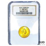 1916 Cuba 1/4oz Gold 5 Pesos NGC MS62