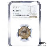 1867 Two Cent Piece NGC MS65 BN