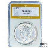 1921 Silver Peace Dollar PGA MS63 High Relief