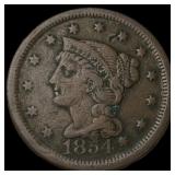 1854 Braided Hair Large Cent NEARLY  UNCIRCULATED