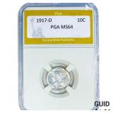 1917-D Mercury Silver Dime PGA MS64