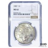 1887 Morgan Silver Dollar NGC MS62