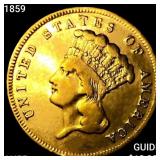 1859 $3 Gold Piece HIGH GRADE