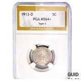 1913-D Buffalo Nickel PGA MS64+ Type 2