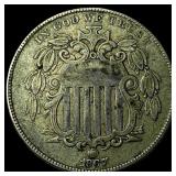 1867 RAYS Shield Nickel NEARLY UNCIRCULATED