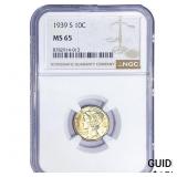 1939-S Mercury Silver Dime NGC MS65
