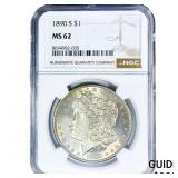 1890-S Morgan Silver Dollar NGC MS62