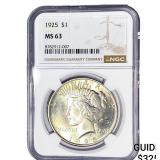 1925 Silver Peace Dollar NGC MS63