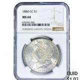 1884-CC Morgan Silver Dollar NGC MS64