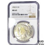 1922-S Silver Peace Dollar NGC MS63