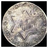 1854 Silver Three-Cent Piece NICELY CIRCULATED