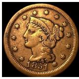 1851 Braided Hair Large Cent LIGHTLY CIRCULATED