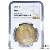 1935 Silver Peace Dollar NGC MS62