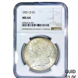 1921-D Morgan Silver Dollar NGC MS64