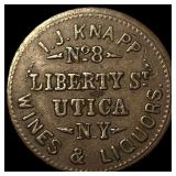 Civil War Token I.J. Knapp Utica NY 1 Cent. NEARLY