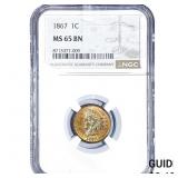 1867 Indian Head Cent NGC MS65 BN