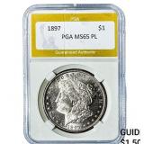 1897 Morgan Silver Dollar PGA MS65 PL