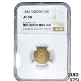 1853 Seated Liberty Dime NGC AU58 Arrows