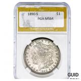 1890-S Morgan Silver Dollar PGA MS64