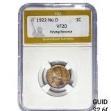 1922 No D Wheat Cent PGA VF20 Strong Reverse