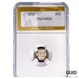 1858 Silver Three Cent PGA MS62