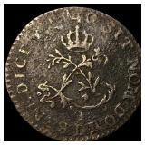 French 1711-B Billon 1/12 Louis XV Rouen Mint NEAR