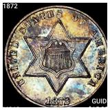 1872 Silver Three Cent CHOICE BU+