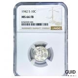 1942-S Mercury Silver Dime NGC MS66 FB