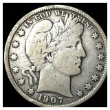 1907-S Silver Barber Half Dollar LIGHTLY CIRCULATE