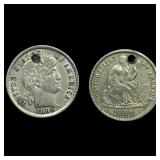 1898 Silver Barber Dime and 1890 Silver Seated Lib