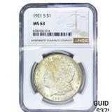 1921-S Morgan Silver Dollar NGC MS63