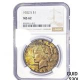 1922-S Silver Peace Dollar NGC MS62